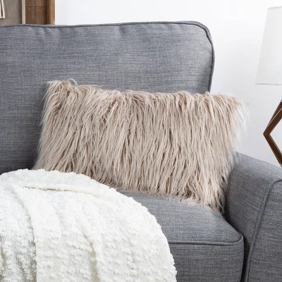 12"x20" Oversize Curled Shag Faux Fur Lumbar Throw Pillow - Hastings Home 1 12"x20" Oversize Curled Shag Faux Fur Lumbar Throw Pillow - Hastings Home