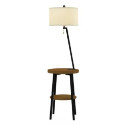 Hastings Home Floor Lamp With Table, Shelves, USB Charging Port And Drum Shade -Hastings House GUEST 076a1202 bdee 441e 8dc5 e2c0baa8ad9c