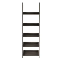 Hastings Home 5-Tier Ladder Bookshelf - Slate Gray