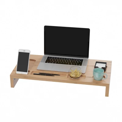 3.5" X 12" Bamboo Monitor Stand And Desk Organizer - Hastings Home 1 3.5" X 12" Bamboo Monitor Stand And Desk Organizer - Hastings Home