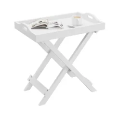Hastings HomeFolding End Table With Wooden Stand And Removable Top Tray, White