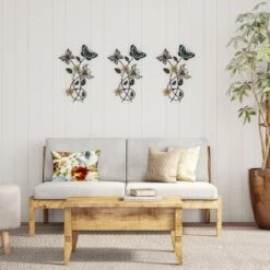Hastings Home Garden Butterfly Metal Wall Art Decorative 3D Flowers For Modern Farmhouse - Hand-Painted Distressed Finish -Hastings House GUEST 0f9e312c 80e8 4a04 a924 28f100035bd8