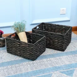 Hastings Home Handmade Rectangular Twisted Wicker Baskets - Set Of 2 - Black -Hastings House GUEST 1099ddf9 acac 4365 bb7f e7170f50e842