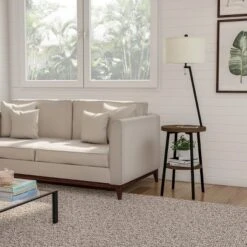 Hastings Home Floor Lamp With Table, Shelves, USB Charging Port And Drum Shade -Hastings House GUEST 11ba6913 4a51 4e35 b6a7 8e88c6d31f05