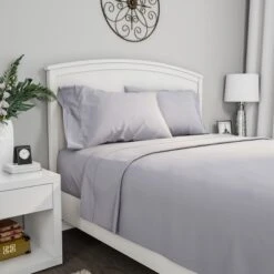 Hastings Home Queen Size Brushed Microfiber 4 Piece Bed Sheet And Linen Set With Stain Resistant Fitted And Flat Sheets - Silver