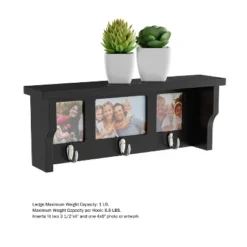 Wall Shelf And Picture Collage With Ledge And 3 Hanging Hooks- Photo Frame Decor Shelving With Modern Look, Holds 3 Photos By Hastings Home (Black) -Hastings House GUEST 13e0bfd2 d2f9 4090 89f5 f1fc69dee7da
