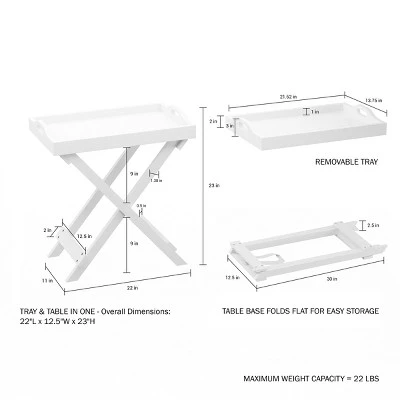 Hastings HomeFolding End Table With Wooden Stand And Removable Top Tray, White 2 Hastings HomeFolding End Table With Wooden Stand And Removable Top Tray, White - Image 2