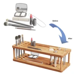 Makeup Station - Eco-Friendly Compact Modern Natural Bamboo Skincare Cosmetic And Vanity Organizer For Bedroom, Bathroom, Or Dorm By Hastings Home -Hastings House GUEST 160cfe55 b084 4c45 abd8 d15e5d7e1e39