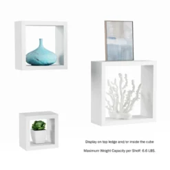 Floating Shelves- Cube Wall Shelf Set With Hidden Brackets, 3 Sizes To Display Decor, Books, Photos, More- Hardware Included By Hastings Home (White) -Hastings House GUEST 178937d0 1dc8 4a28 bcc9 567702f61027