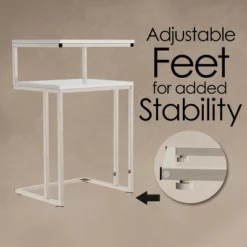 Hastings Home 2-Tier End Table - C-Shaped Side Table With Two Shelves And Metal Stand - White And Chrome -Hastings House GUEST 18c9f9d7 9018 4d66 aaa5 862cea71ecb1