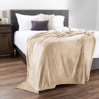Flannel Fleece Throw Blanket- For Couch, Home Decor, Bed, Sofa & Chair- Oversized 60" X 70", Soft & Plush Microfiber In Desert Tan By Hastings Home 4 Flannel Fleece Throw Blanket- For Couch, Home Decor, Bed, Sofa & Chair- Oversized 60" X 70", Soft & Plush Microfiber In Desert Tan By Hastings Home - Image 4