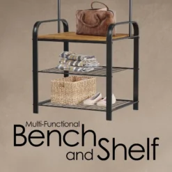 Hastings Home Entryway Bench With Coat Rack, Seat, Hooks, And Shoe Storage, Brown -Hastings House GUEST 248b2bbc 630c 4a3d 8647 893064ee5522