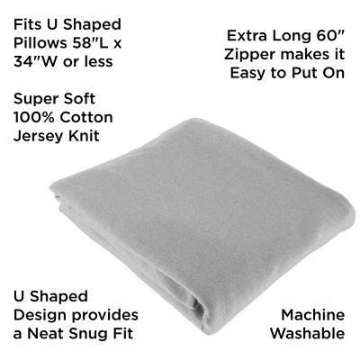 100% Cotton Jersey U-Shaped Pillow Cover-58", Gray 2 100% Cotton Jersey U-Shaped Pillow Cover-58", Gray - Image 2