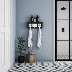 Wall Shelf And Picture Collage With Ledge And 3 Hanging Hooks- Photo Frame Decor Shelving With Modern Look, Holds 3 Photos By Hastings Home (Black) -Hastings House GUEST 2fd14bd5 7132 4b9a bf26 074758caa62d