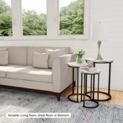 Hastings Home Round End Tables With Faux Marble Top And Black Metal Base Nesting Tables, White, Set Of 3 -Hastings House GUEST 300c4c53 e3e3 4b08 b302 131b360fcdde