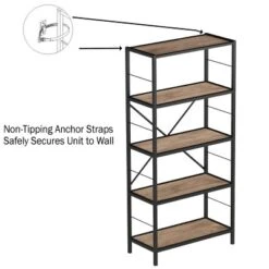 Hastings Home 5-Tier Open Style Bookshelf, Brown -Hastings House GUEST 32bad615 1de3 49c2 bcca 66789fbe86cd