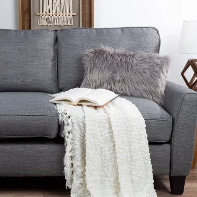 12"x20" Oversize Faux Fur Lumbar Throw Pillow - Hastings Home 3 12"x20" Oversize Faux Fur Lumbar Throw Pillow - Hastings Home - Image 3