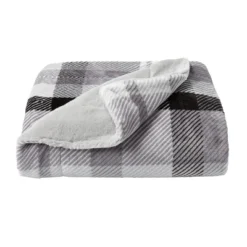 Plaid Faux Fur Throw Blanket- Luxurious, Soft, Hypoallergenic Plaid Printed Flannel Blanket, 60"x70" By Hastings Home (Grey) -Hastings House GUEST 35ada22a 56af 4d49 9577 90935d5e7850