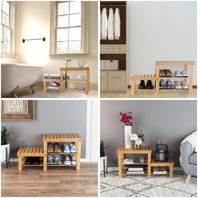 Hastings Home 2-Tier Bamboo Shoe Rack And Bench 4 Hastings Home 2-Tier Bamboo Shoe Rack And Bench - Image 4