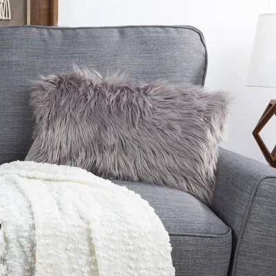 12"x20" Oversize Faux Fur Lumbar Throw Pillow - Hastings Home 1 12"x20" Oversize Faux Fur Lumbar Throw Pillow - Hastings Home