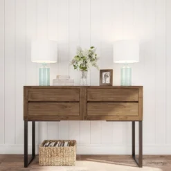 Hastings Home Blue Glass Open Base Table Lamp With LED Bulb And Modern Shade For Coastal, Nautical, And Rustic Cottage Styles -Hastings House GUEST 45c4535e 5090 44a8 81e9 74588180aced