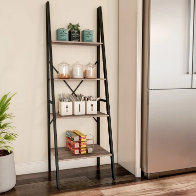 Hastings Home 4-Tier Ladder-Style Bookcase, Gray 2 Hastings Home 4-Tier Ladder-Style Bookcase, Gray - Image 2