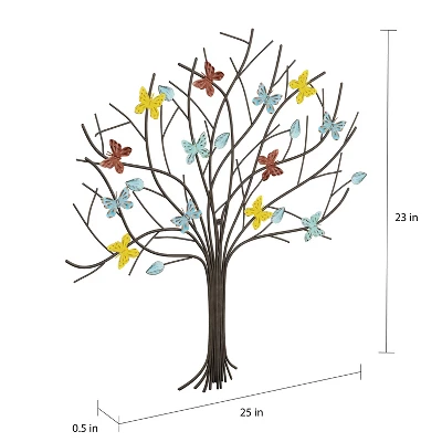 Hastings Home Hand Painted Tree Of Life Butterfly Metal Wall Art 2 Hastings Home Hand Painted Tree Of Life Butterfly Metal Wall Art - Image 2