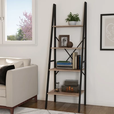 Hastings Home 4-Tier Ladder-Style Bookcase, Gray 1 Hastings Home 4-Tier Ladder-Style Bookcase, Gray