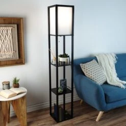 Hastings Home Floor Lamp – Etagere Style Standing Light With 3 Tiers Of Storage Shelving, Black -Hastings House GUEST 51768fea 4c3b 41e5 adda 49d932b7a0b8