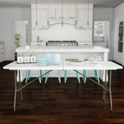 Hastings Home 6' Folding Utility Table With Carry Handle - White -Hastings House GUEST 553a8f53 857d 4d72 89bf 6748706dcb3c