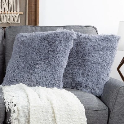 18” Plush Pillows – Set Of 2 Luxury Square Accent Pillow Inserts And Shag Glam Covers – For Bedroom Or Living Room By Hastings Home (Gray) 2 18” Plush Pillows – Set Of 2 Luxury Square Accent Pillow Inserts And Shag Glam Covers – For Bedroom Or Living Room By Hastings Home (Gray) - Image 2