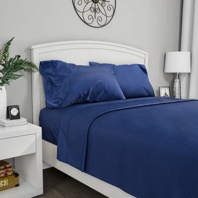 Hastings Home Twin Size Brushed Microfiber 3 Piece Embossed Checkered Bed Sheet And Linen Set With Stain Resistant Fitted And Flat Sheets - Navy 1 Hastings Home Twin Size Brushed Microfiber 3 Piece Embossed Checkered Bed Sheet And Linen Set With Stain Resistant Fitted And Flat Sheets - Navy