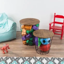 Hastings Home Wire And Wood Nesting End Tables With Storage, Brown, Set Of 2 13 Hastings Home Wire And Wood Nesting End Tables With Storage, Brown, Set Of 2 -Hastings House GUEST 5e325afb 80f3 4dfe b0d3 a77183ef6b16