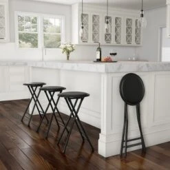 Hastings Home 24" Round Folding Stool With Padded Seat - Black -Hastings House GUEST 5e6929e0 41a0 4b95 a0e7 51be6000e461