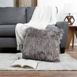 22"x22" Oversize Faux Fur Square Throw Pillow - Hastings Home -Hastings House GUEST 60b2af05 9d04 4fd2 ad79 e8b3658a739d