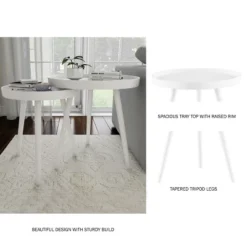 Hastings Home Mid-Century Circular Nesting End Tables With Tray Top - Matte White, Set Of 2 -Hastings House GUEST 61233cf4 b717 44e3 85c1 4ce5b8117ef6