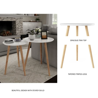 Hastings Home Nesting End Tables - Mid-Century Modern Wood Accent Table With Circular Top - Set Of 2, White/Natural 3 Hastings Home Nesting End Tables - Mid-Century Modern Wood Accent Table With Circular Top - Set Of 2, White/Natural - Image 3