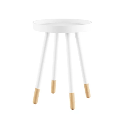 Hastings Home Mid-Century Modern Round Wooden End Table With Tray Top - White/Natural 1 Hastings Home Mid-Century Modern Round Wooden End Table With Tray Top - White/Natural