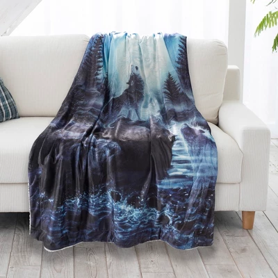 Fleece Throw Blanket- Howling Wolf Pattern, Lightweight Hypoallergenic Bed Or Couch Soft Plush Blanket For Adults And Kids By Hastings Home 1 Fleece Throw Blanket- Howling Wolf Pattern, Lightweight Hypoallergenic Bed Or Couch Soft Plush Blanket For Adults And Kids By Hastings Home