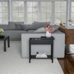 Hastings Home Flip-Top End Table With Hidden Hinged Storage Compartment And Lower Shelf - Matte Black -Hastings House GUEST 688974c3 ae74 41df 9296 b5259c27282c