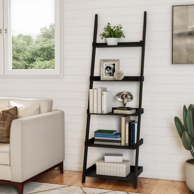 Hastings Home Leaning Ladder Bookcase, Black 3 Hastings Home Leaning Ladder Bookcase, Black - Image 3