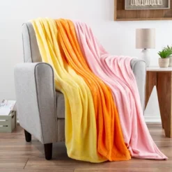Fleece Throw Blanket- Set Of 3- Yellow, Orange & Pink Plush 60x50" Blankets- Soft & Cozy For Travel, Outdoors & Lounging On The Sofa By Hastings Home -Hastings House GUEST 6ba6edb3 8cdd 431e 85b3 b23a60346763