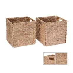 Hastings Home 12-Inch Square Handmade Wicker Storage Bin Foldable Basket Made Of Water Hyacinth | Set Of 2 9 Hastings Home 12-Inch Square Handmade Wicker Storage Bin Foldable Basket Made Of Water Hyacinth | Set Of 2 -Hastings House GUEST 7325af43 ea92 4285 9334 c9eccd513c4d