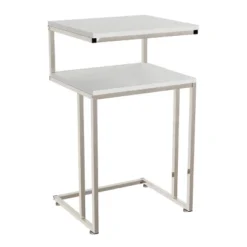 Hastings Home 2-Tier End Table - C-Shaped Side Table With Two Shelves And Metal Stand - White And Chrome -Hastings House GUEST 733785ac 281c 4731 a847 b54b61e8207d