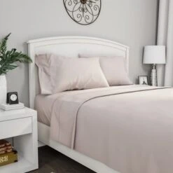 Hastings Home King Size Brushed Microfiber 4 Piece Bed Sheet And Linen Set With Stain Resistant Fitted And Flat Sheets - Beige