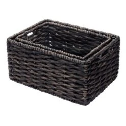 Hastings Home Handmade Rectangular Twisted Wicker Baskets - Set Of 2 - Black -Hastings House GUEST 77d805c4 637c 4cf9 856b 9c9010b75c16