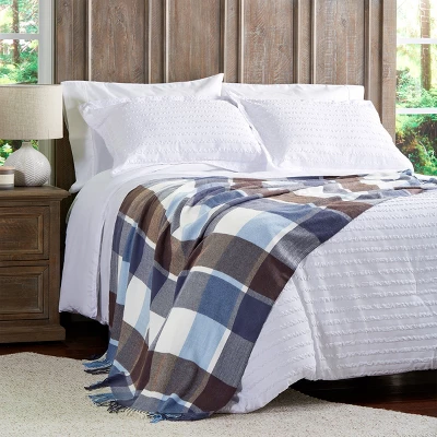 Hastings Home Oversized Vintage-Style Faux Cashmere Throw Blanket - Blue/Brown Plaid 3 Hastings Home Oversized Vintage-Style Faux Cashmere Throw Blanket - Blue/Brown Plaid - Image 3