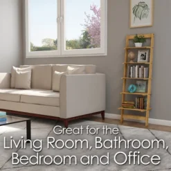 Hastings Home 5-Tier Bookshelf - 50" Tall, Pickled Oak Wood Finish -Hastings House GUEST 7aaf3167 9224 4b74 aed5 03eb196a52ad