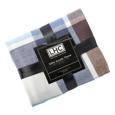 Hastings Home Oversized Vintage-Style Faux Cashmere Throw Blanket - Blue/Brown Plaid 1 Hastings Home Oversized Vintage-Style Faux Cashmere Throw Blanket - Blue/Brown Plaid