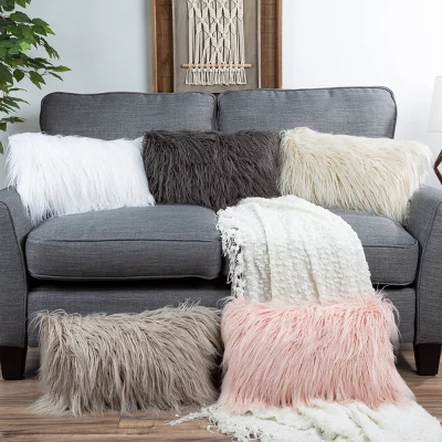 12"x20" Oversize Curled Shag Faux Fur Lumbar Throw Pillow - Hastings Home 4 12"x20" Oversize Curled Shag Faux Fur Lumbar Throw Pillow - Hastings Home - Image 4
